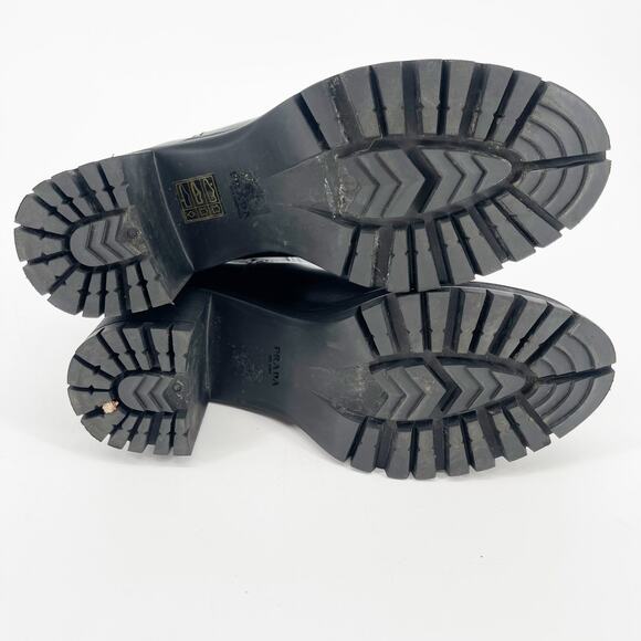 Prada Black Leather Double Gore Lug Sole Block Heel Chelsea Ankle Boot IT 36 - Picture 13 of 14